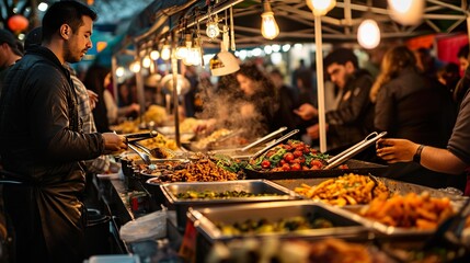 vibrant market scene: bustling food stalls and lively commerce