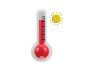 3d thermometer icon with sun concept of hot weather vector icon illustration