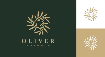 Fotobehang olive logo vector illustration, luxury olive branch logo template © Rezaalfarid204
