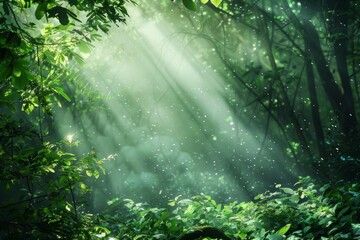 Sun rays shining through forest
