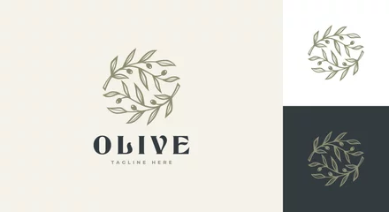 Fotobehang olive oil logo vector illustration, olive branch logo template © Rezaalfarid204