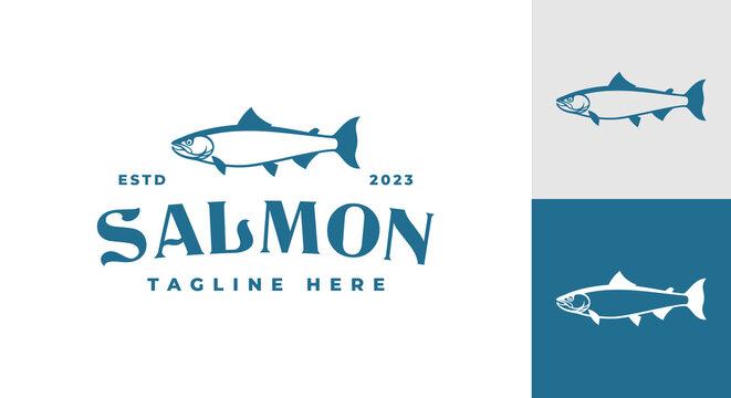 salmon logo vector illustration, fish restaurant logo template