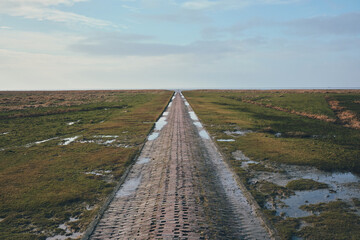 Brick Path into wadden sea at westerhever in germany. High quality photo - 744687200