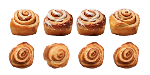Collection of cinnamon roll isolated on a white background as transparent PNG