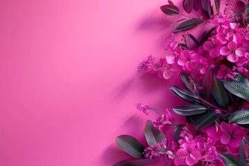 Flowers on a pink background with copy space.