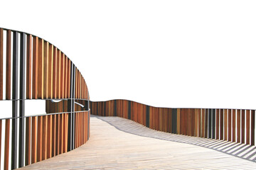 Wooden walkway with handrail on transparent background (PNG File)