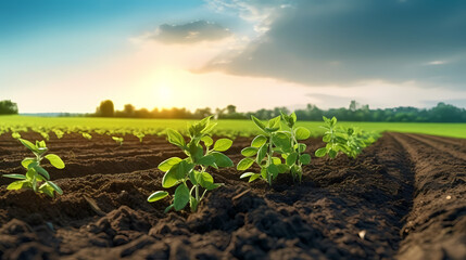Agriculture shot of seedlings growing in a vast field