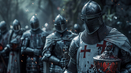 Templar knights finding the Holy Grail.  - obrazy, fototapety, plakaty