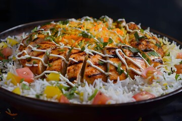 CloseUp View of Traditional Saudi Arabian Kabsa on a Pottery Plate - A Visual Feast of Authentic Flavors