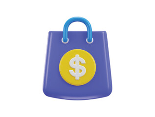 3d shopping bag with dollar sign vector icon illustration