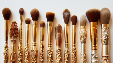 makeup brushes madeof amber and gold 