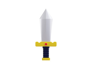 Sword with golden handle and crystal icon 3d rendering vector illustration
