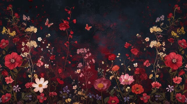  dark red walpaper with little flowers