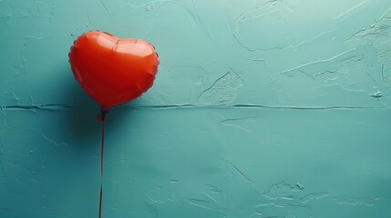 A small red heart balloon concept depicted on a pastel blue background, encapsulating a minimalistic idea