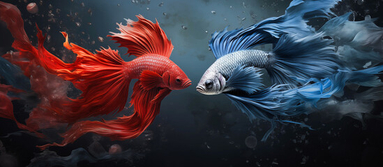 fighting of betta fish. conflict concept background - obrazy, fototapety, plakaty