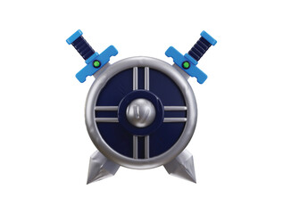Obraz premium Sword with metal shield icon 3d rendering vector illustration