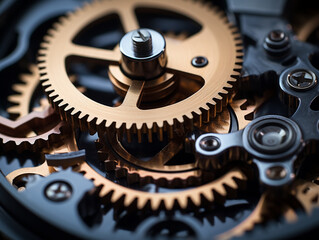 Macro photography captures the texture and tiny details of interconnected mechanical gears.