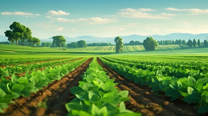 Fototapeta na wymiar Agricultural plantation in field agricultural landscape, green growing plants