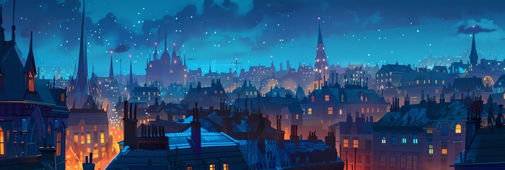 Night City Landscape Background Panorama Concept Drawing image HD Print 15232x5120 pixels. Neo Game Art V10 30