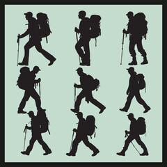 Hiking Man Silhouette set, silhouettes of people