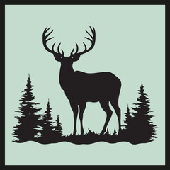 deer in the woods, deer black Silhouette vector