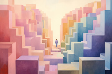 Abstract Mind Maze: A Colorful Journey of the Dreamlike Businessman