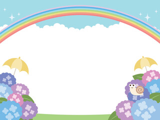 梅雨_虹と紫陽花とかたつむりのフレーム
