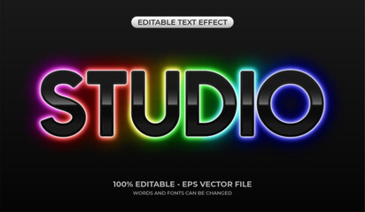 Glowing neon studio text effect. Editable glossy jet-black graphic styles with RGB led lights stroke. 3d gamer font mockup in vibrant color