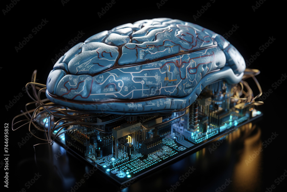 Poster Artificial intelligence science concept with technological AI brain on the circuit board.