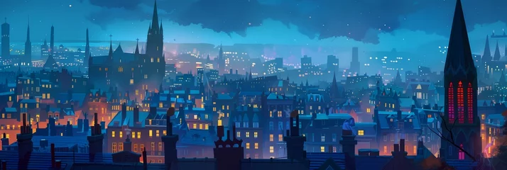 Poster Night City Landscape Background Panorama Concept Drawing image HD Print 15232x5120 pixels. Neo Game Art V10 3 © Neo Game Art
