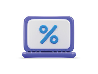 laptop with percent sign concept of discount icon 3d rendering vector illustration