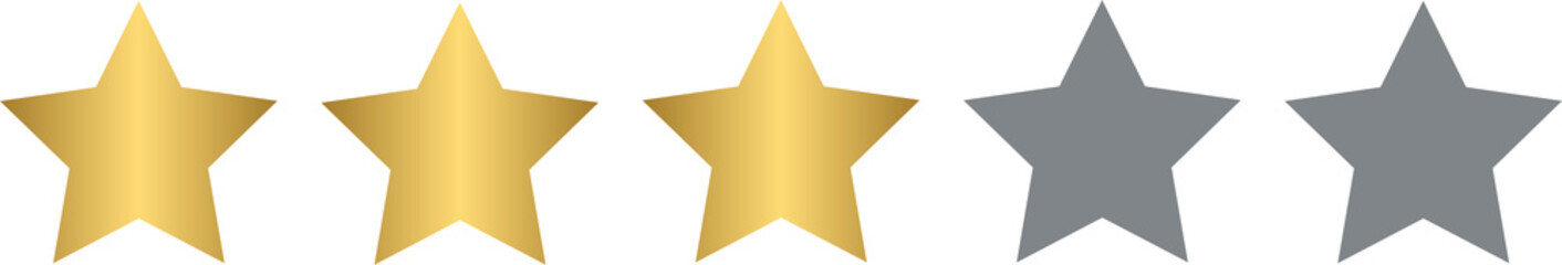 Product rating or customer review with gold stars and half star, 3 stars rating