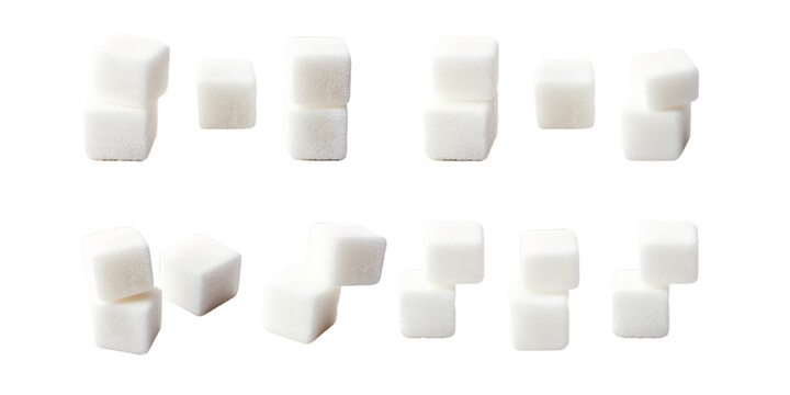 Collection of sugar cube isolated on a white background as transparent PNG