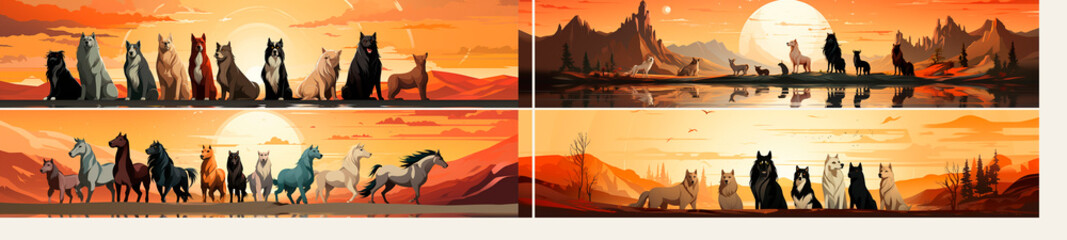 Beautiful illustrations that capture the serene essence of Indian landscapes. Horses and dogs in various calm conditions. Ideal for those who appreciate calming and calming works of art.