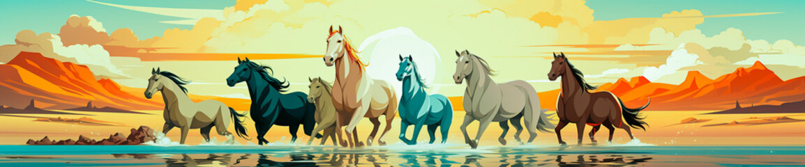 Beautiful illustrations that capture the essence of the tranquil Indian landscapes. Horses and dogs...