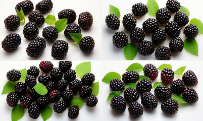 blackberries on a white background, isolated photo, blur panorama style, mesmerizing optical...