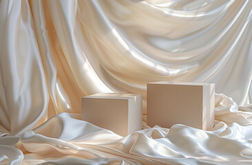 background for products on cube, with textile soft light. 