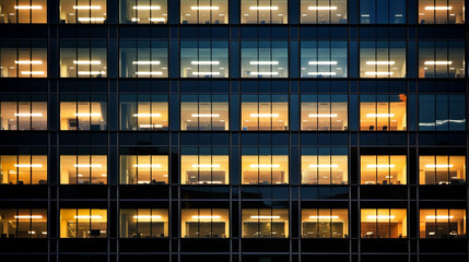 Business office windows at night Corporate building, generative AI
