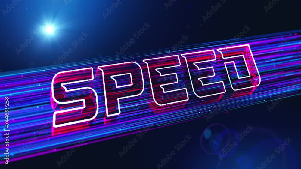 Poster futuristic blue red blurry focus 3d perspective view speed text reveal dotted lines and glitter dust