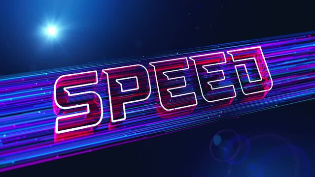 Futuristic Blue Red Blurry Focus 3d Perspective View Speed Text Reveal Dotted Lines And Glitter Dust Particle Breeze Effect With Light Flare, Seamless Loop