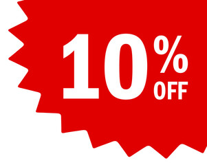 Red starburst corner 10 percent off discount tags, gold corner discount tag banners and discount labels	
