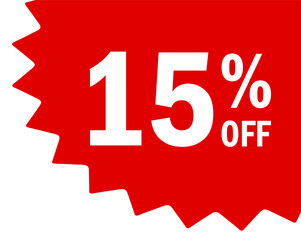 Red starburst corner 15 percent off discount tags, gold corner discount tag banners and discount labels	
