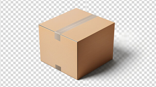 cardboard box warehouse mockup, png file of isolated cutout object with shadow on transparent background.