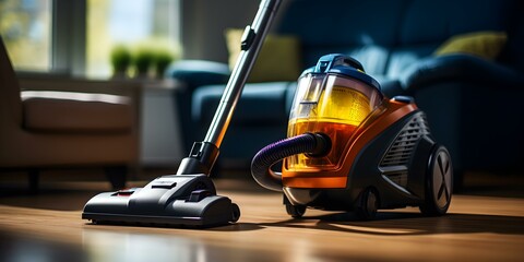 Experience the power of a vacuum cleaner on a carpet for cleaning. Concept Carpet Cleaning, Vacuum Cleaner Power, Home Cleaning Essentials