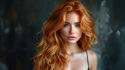 Portrait of a young beautiful woman with red hair.