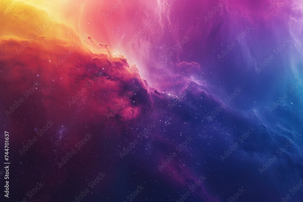 Poster a space nebula with an array of colors from hot gas and young stars visualizing the beauty of the un