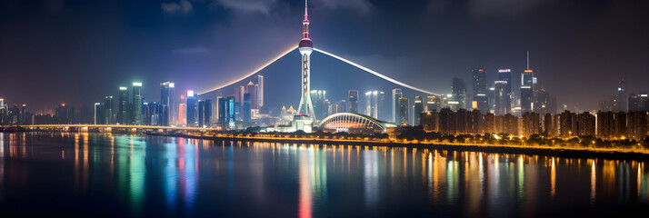 Fototapeta na wymiar Effervescent Night Life in the Vibrant Metropolitan Guangzhou (GZ) City - An Illuminated Wonderland