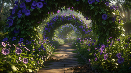 Morning Glory archway over a garden path.