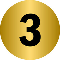 Golden number 3 with rounded circle frame