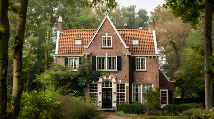 Fototapeta na wymiar house in the country in modern country estate at Lowes house ,Luxury house in the garden. Real estate concept. Vintage style.